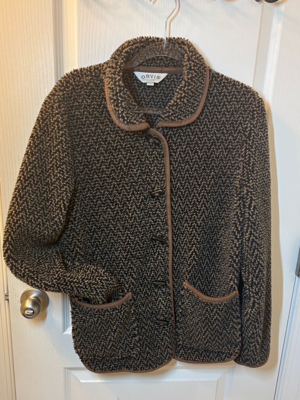 Orvis Tweed Jacket Women's Medium Brown & Black Herringbone Wool Blend